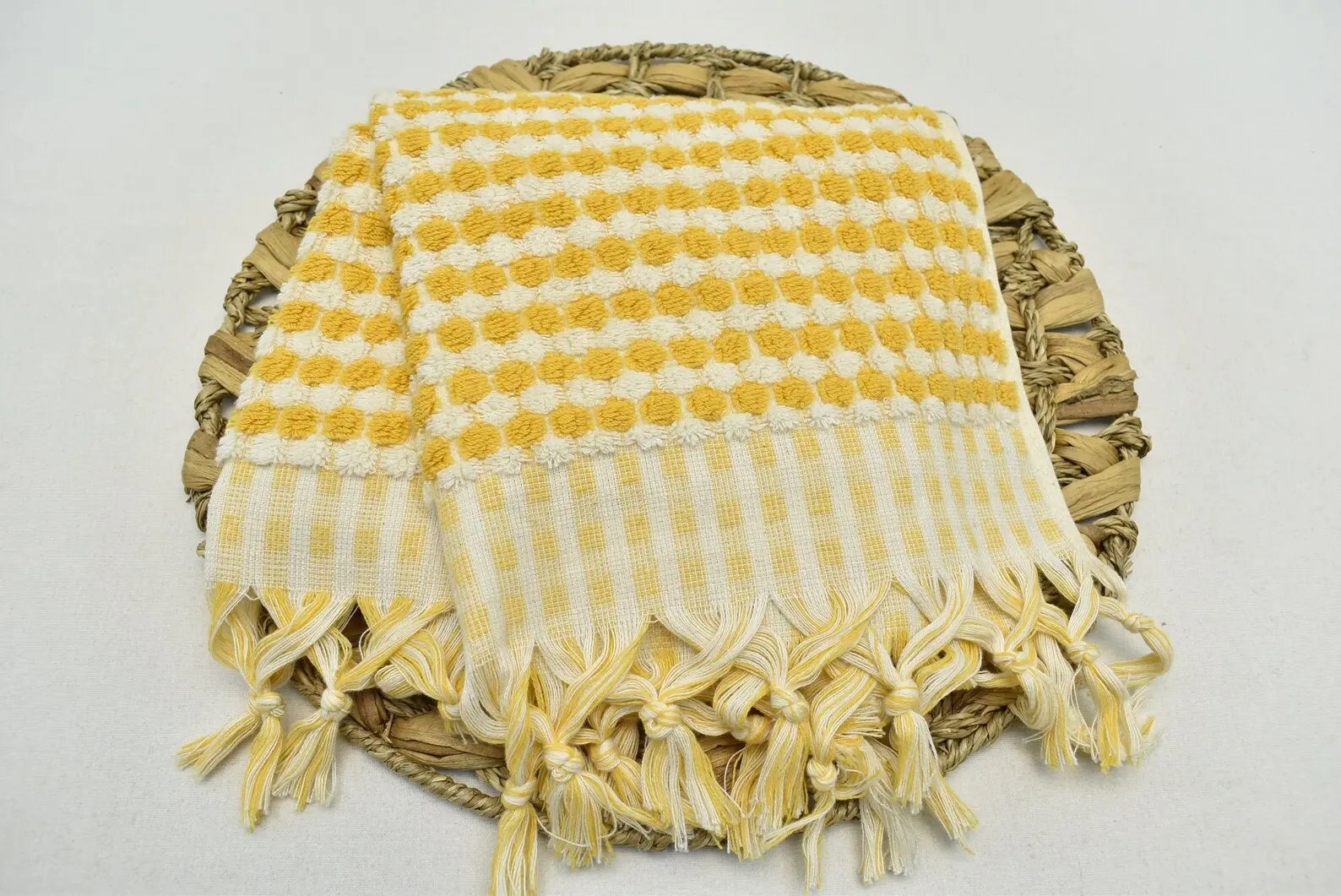 Bubble Mustard Terry Hand Towel Made from 100 Percent Turkish Cotton 38 Inch L x 20 Inch W - Love Salve